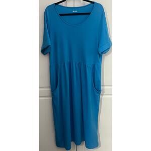 Blair Women's Essential Knit Scoopneck Dress with Pockets in Blue Size L